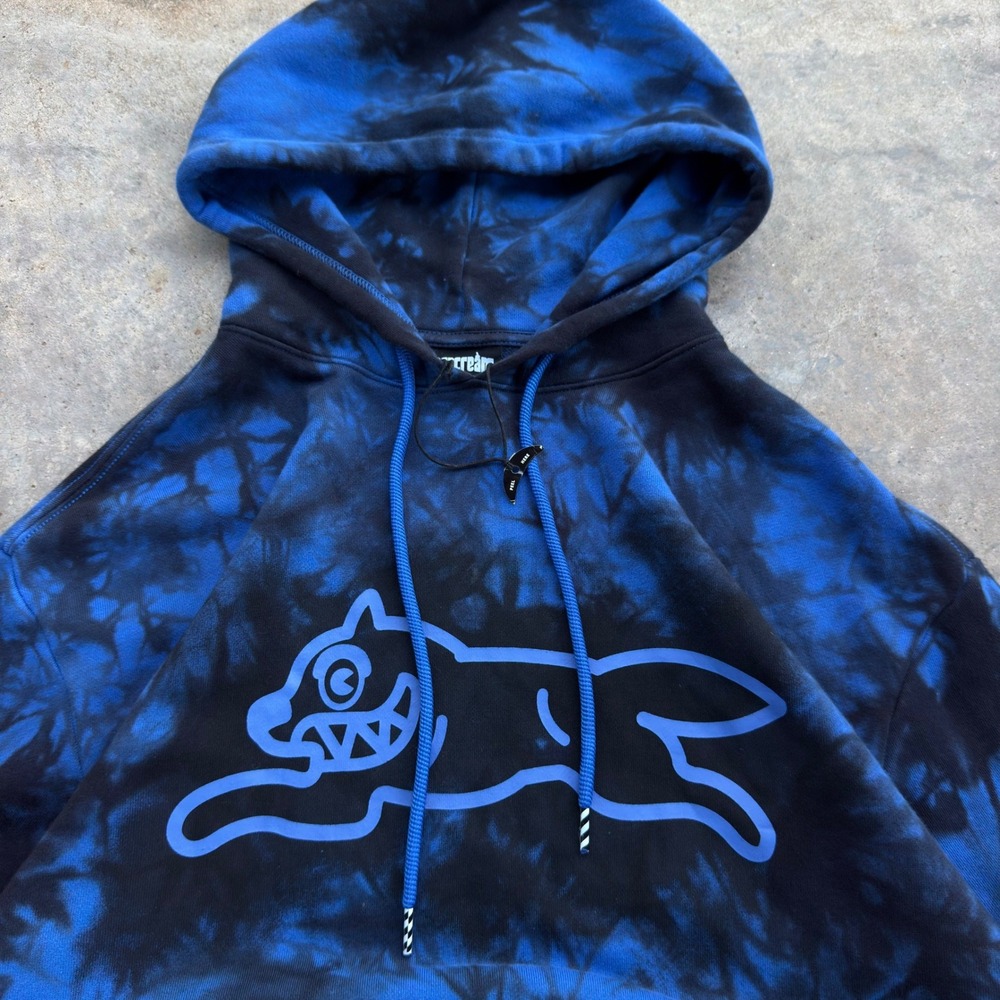 Vintage Y2K Icecream Hoodie Streetwear Hype Beast Dog Tie Dye Blue Size M (g6b)